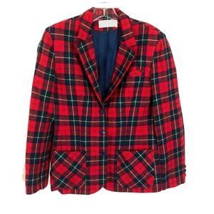 Women Size 8 Pendleton Red Green Navy Blue Vintage Pure Wool Tartan Plaid Blazer